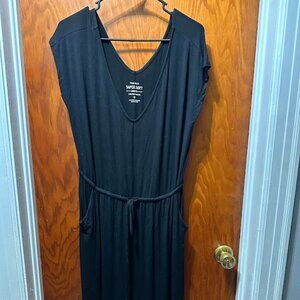 T102 - Torrid Super Soft Black V Neck Midi Dress Drawstring Waist Size 0 12